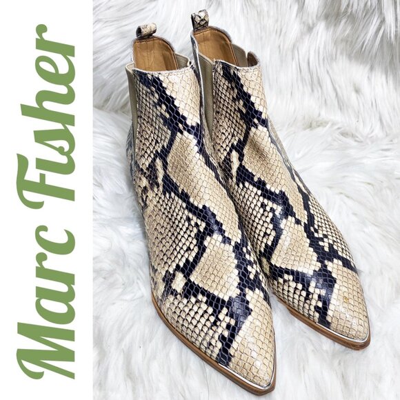 MARC FISHER YALE CHELSEA ANKLE BOOTIES NEUTRAL SNAKE PRINT LEATHER, SIZE 8.5 - Picture 10 of 11